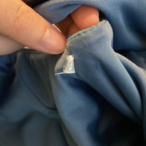 Steel Blue David’s Bridal High-Neck Ruched Mesh Bridesmaid Dress - Picture 9 of 16